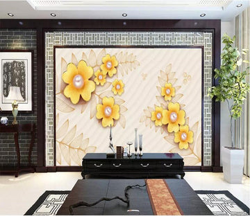 3D Golden Flowers 1633 Wall Murals Wallpaper AJ Wallpaper 2 