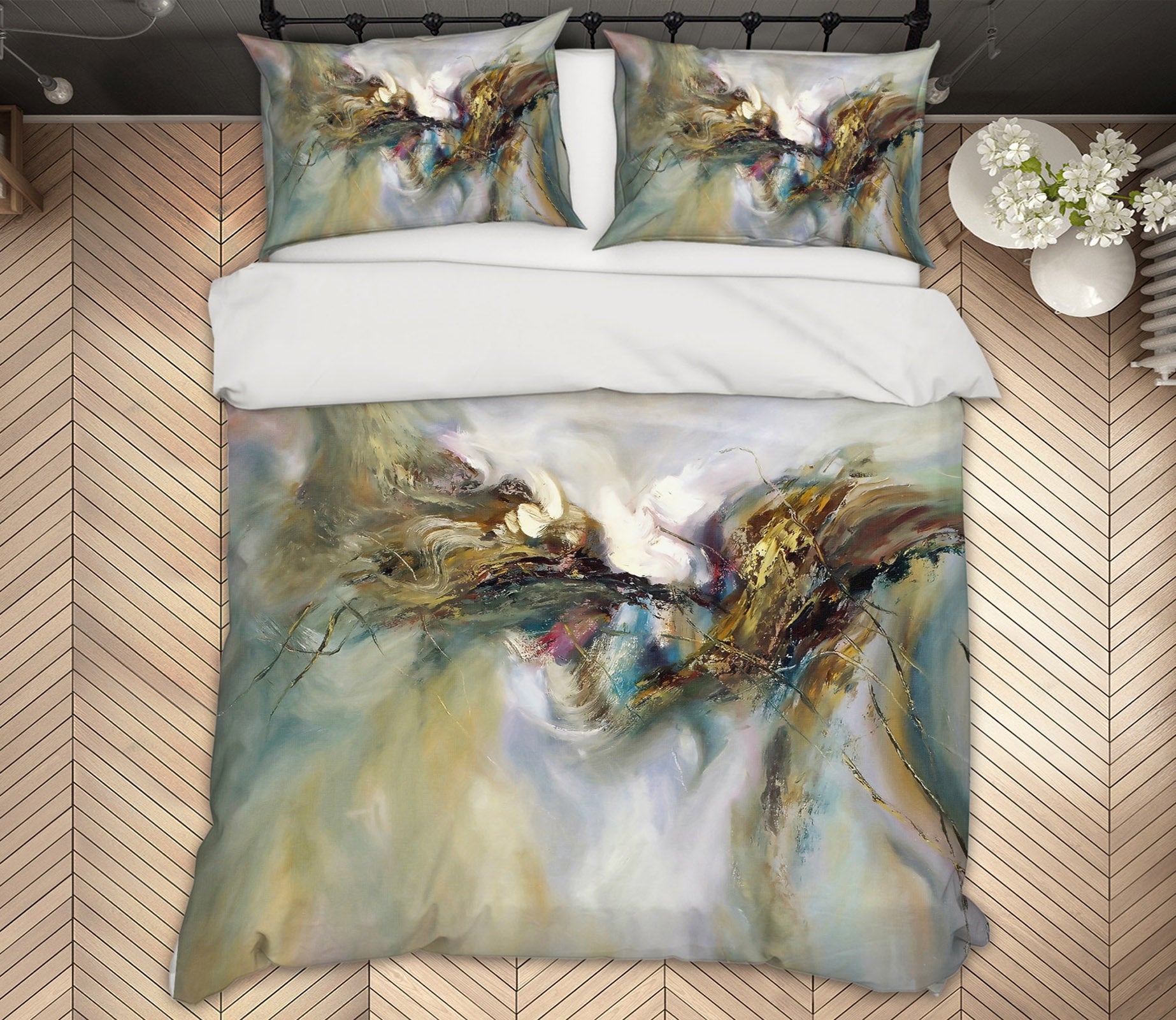 3D Gray-Green Abstract 12154 Bed Pillowcases Quilt