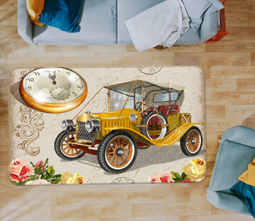 3D Yellow Clock Classic Car 68070 Vehicle Non Slip Rug Mat