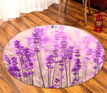 3D Purple Flowers 81073 Round Non Slip Rug Mat