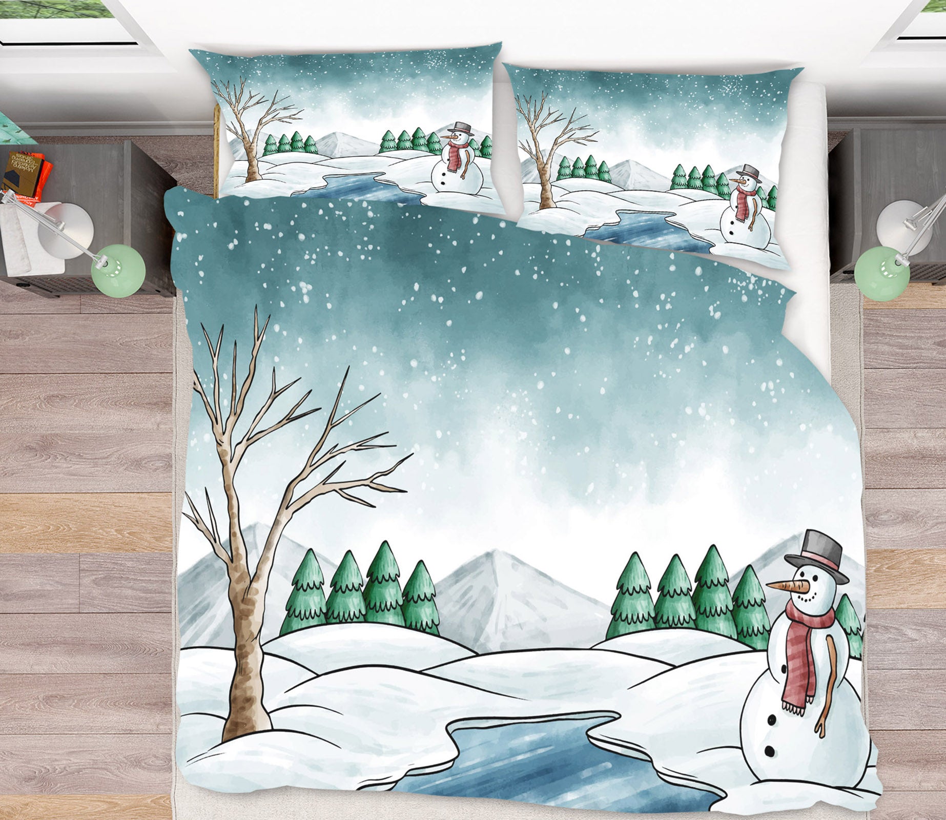 3D Snowfield Snowman 60180 Bed Pillowcases Quilt