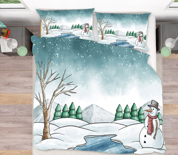 3D Snowfield Snowman 60180 Bed Pillowcases Quilt