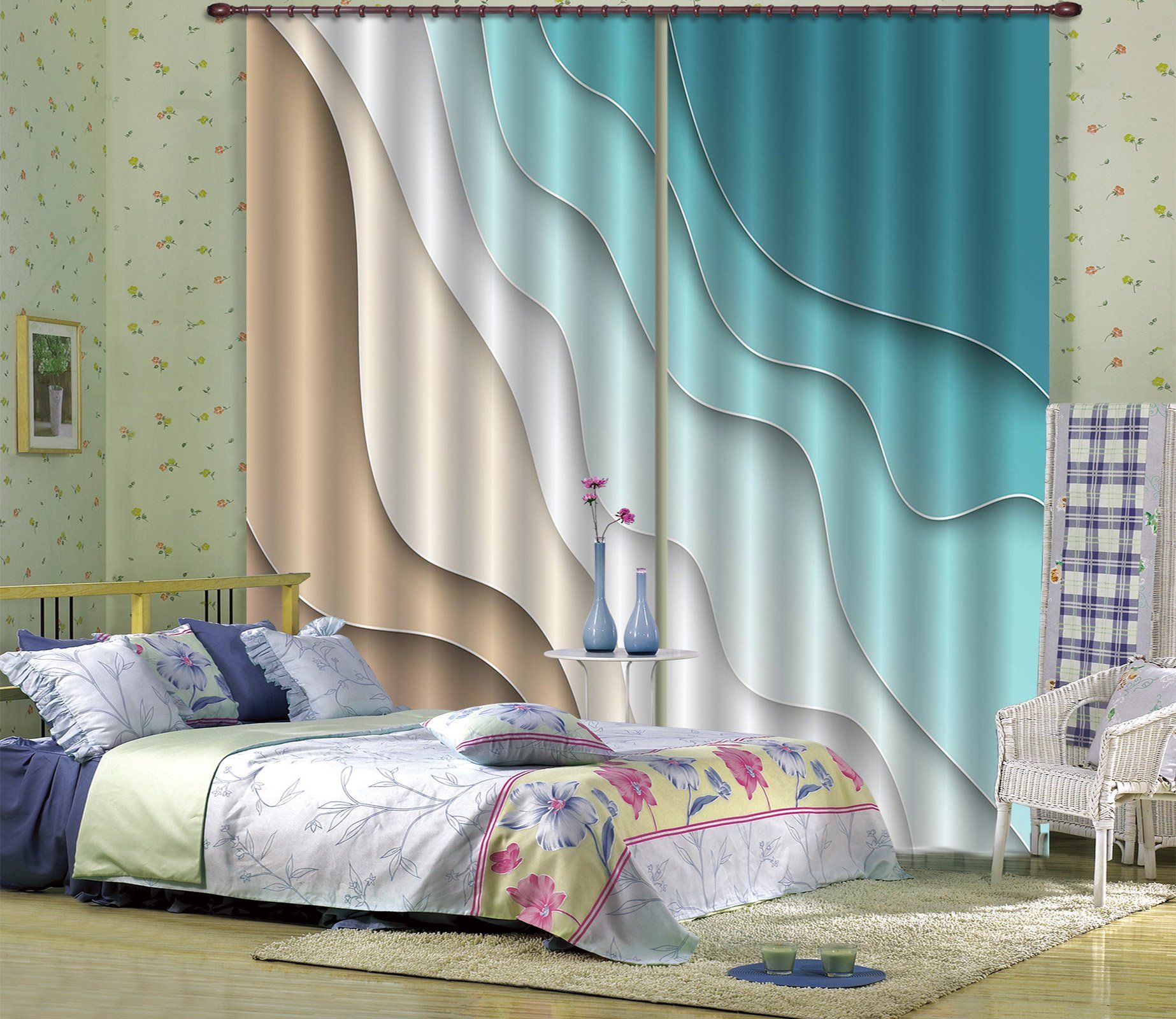 3D Sea Pattern Wave 47 Curtains Drapes Curtains AJ Creativity Home 