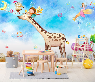 3D Moon Giraffe 262 Wall Murals