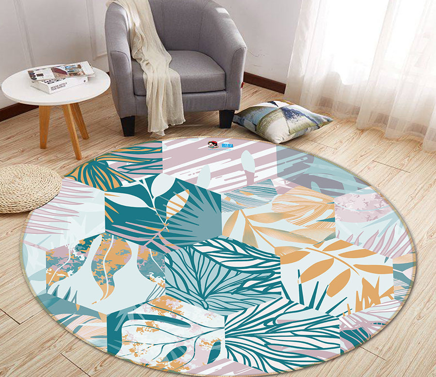 3D Leaf Pattern 64147 Round Non Slip Rug Mat
