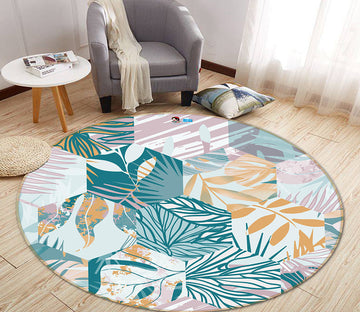 3D Leaf Pattern 64147 Round Non Slip Rug Mat