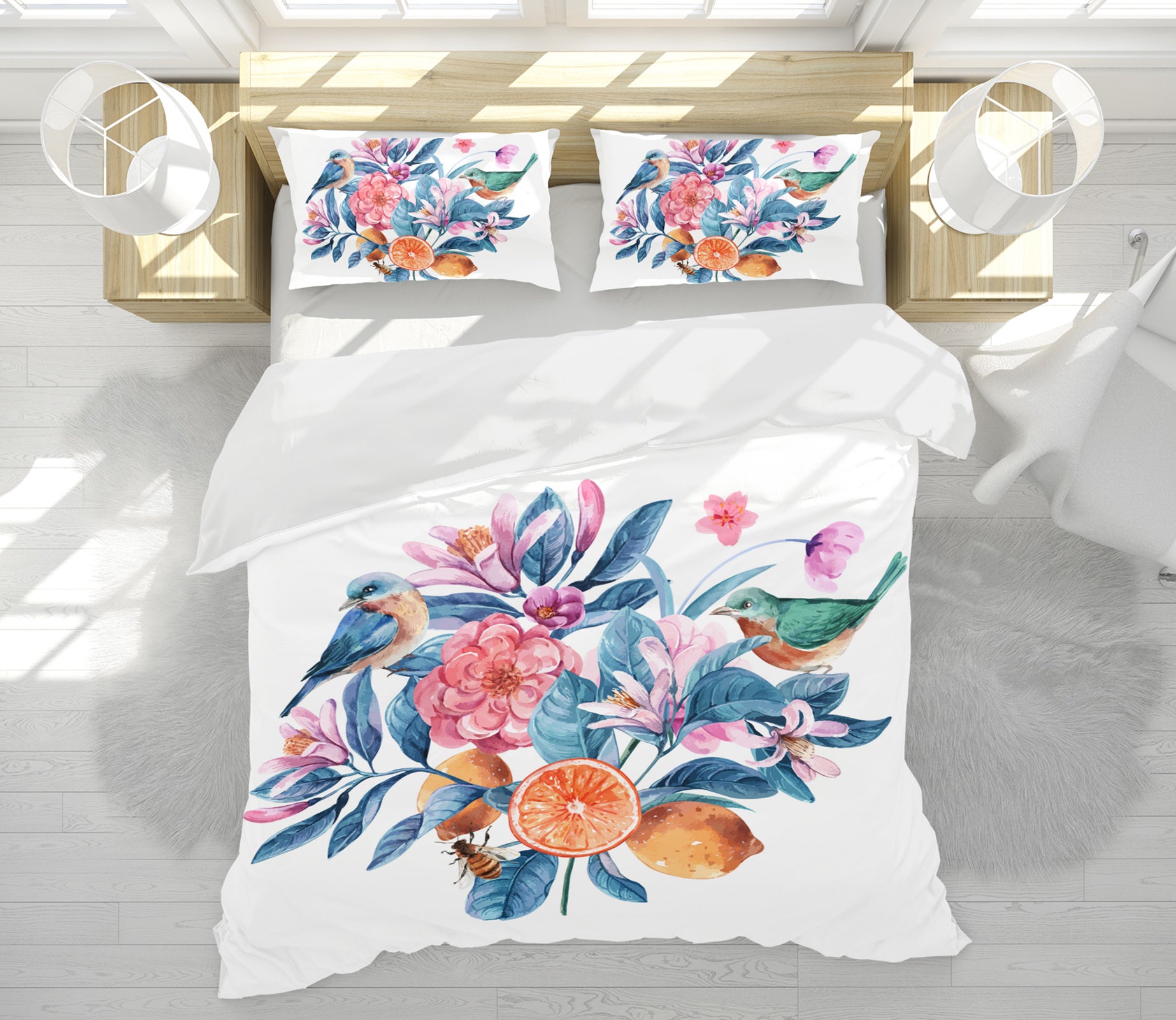 3D Flowers Fruit Bird 60216 Bed Pillowcases Quilt