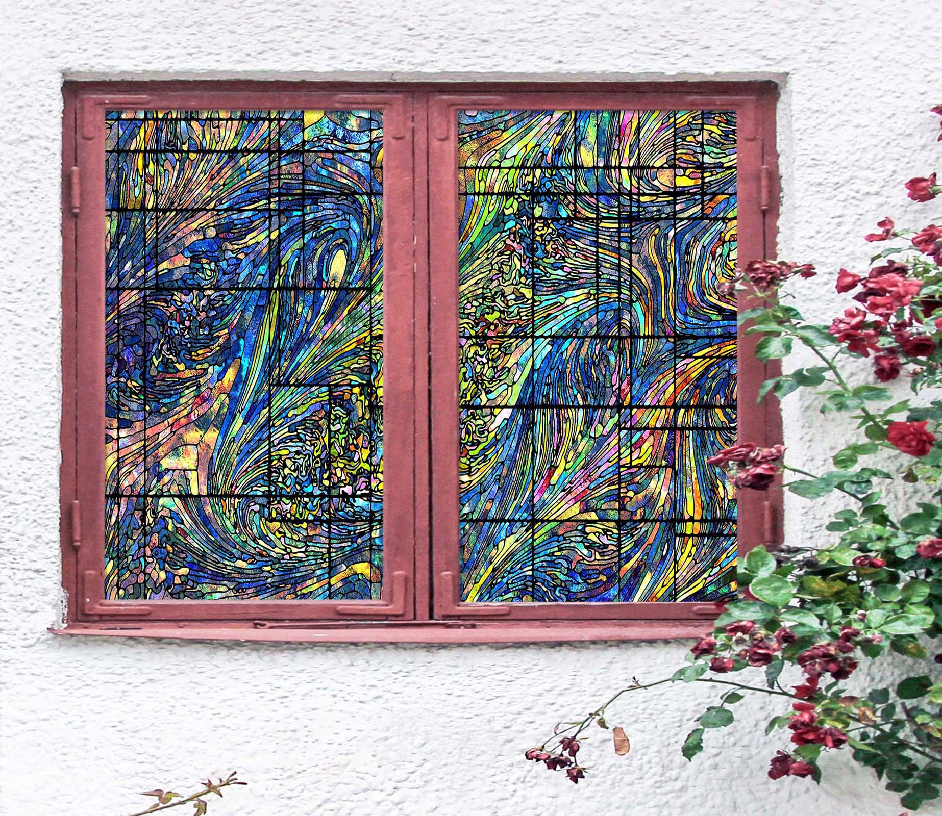 3D Square Abstraction 040 Window Film Print Sticker Cling Stained Glass UV Block