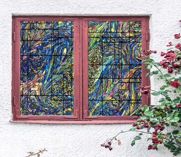3D Square Abstraction 040 Window Film Print Sticker Cling Stained Glass UV Block