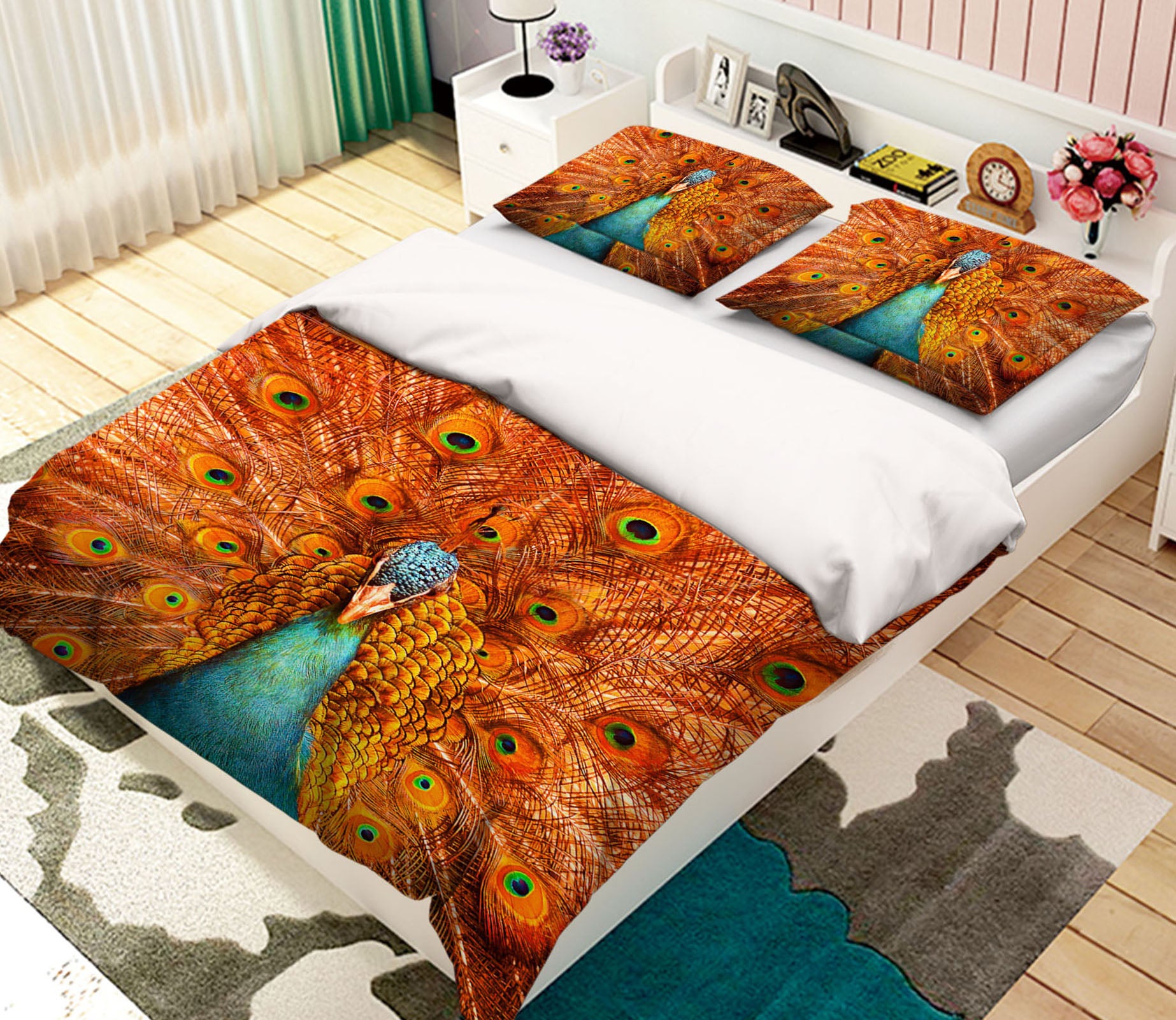3D Orange Peacock 092 Bed Pillowcases Quilt