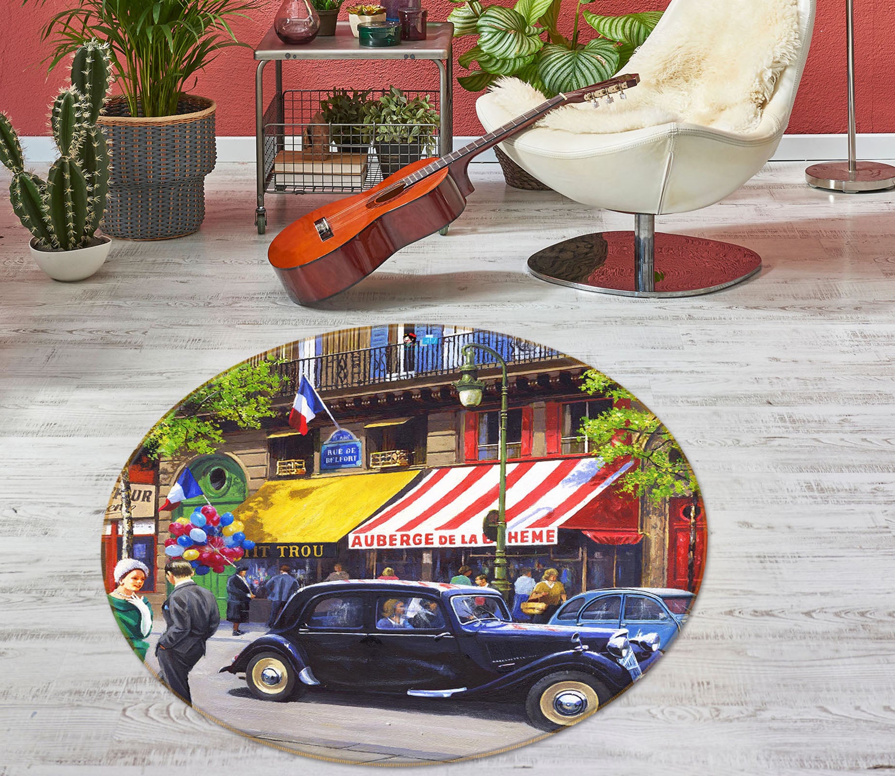 3D Black Car 052 Kevin Walsh Rug Round Non Slip Rug Mat