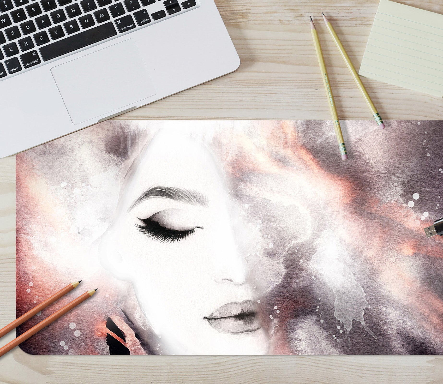 3D Watercolor Female 17135 Desk Mat
