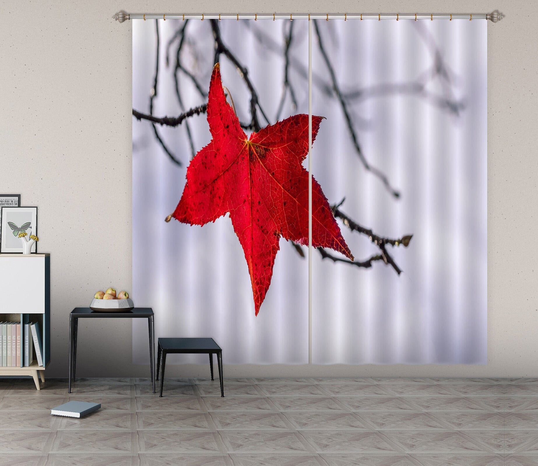 3D Red Maple Leaf 151 Marco Carmassi Curtain Curtains Drapes Curtains AJ Creativity Home 
