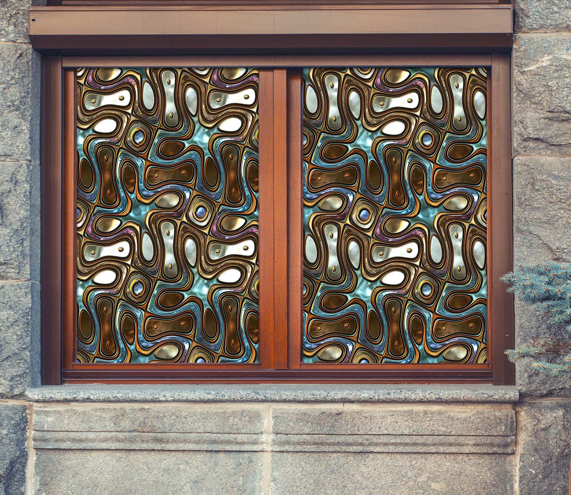 3D Metal Pattern 469 Window Film Print Sticker Cling Stained Glass UV Block