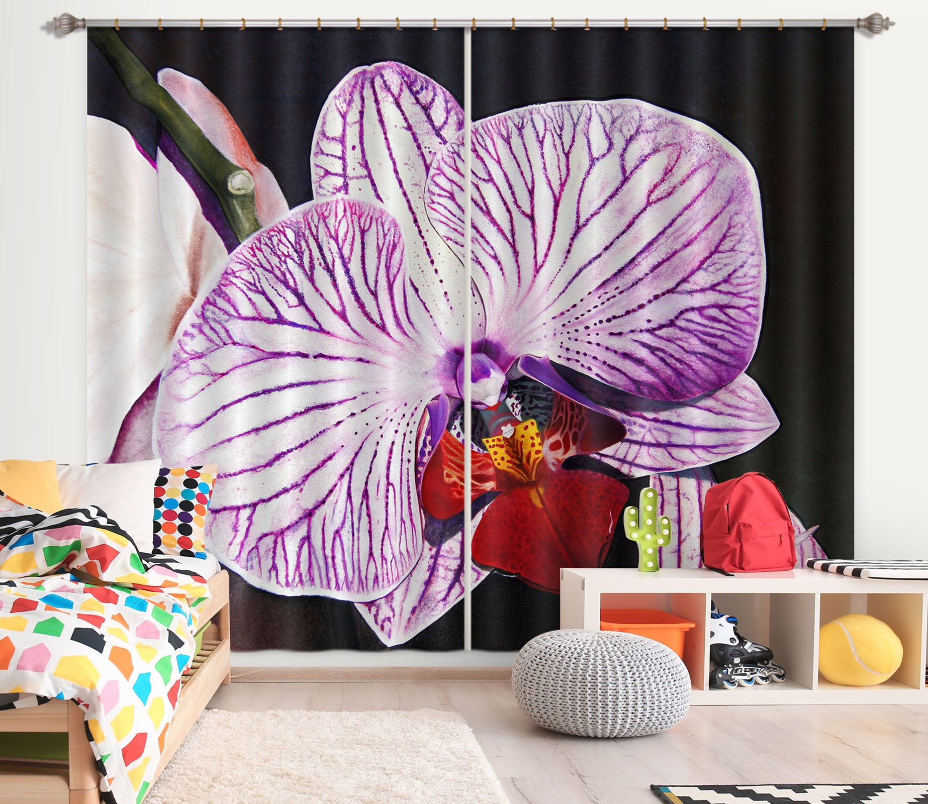 3D Purple Flowers 11022 Matthew Holden Bates Curtain Curtains Drapes