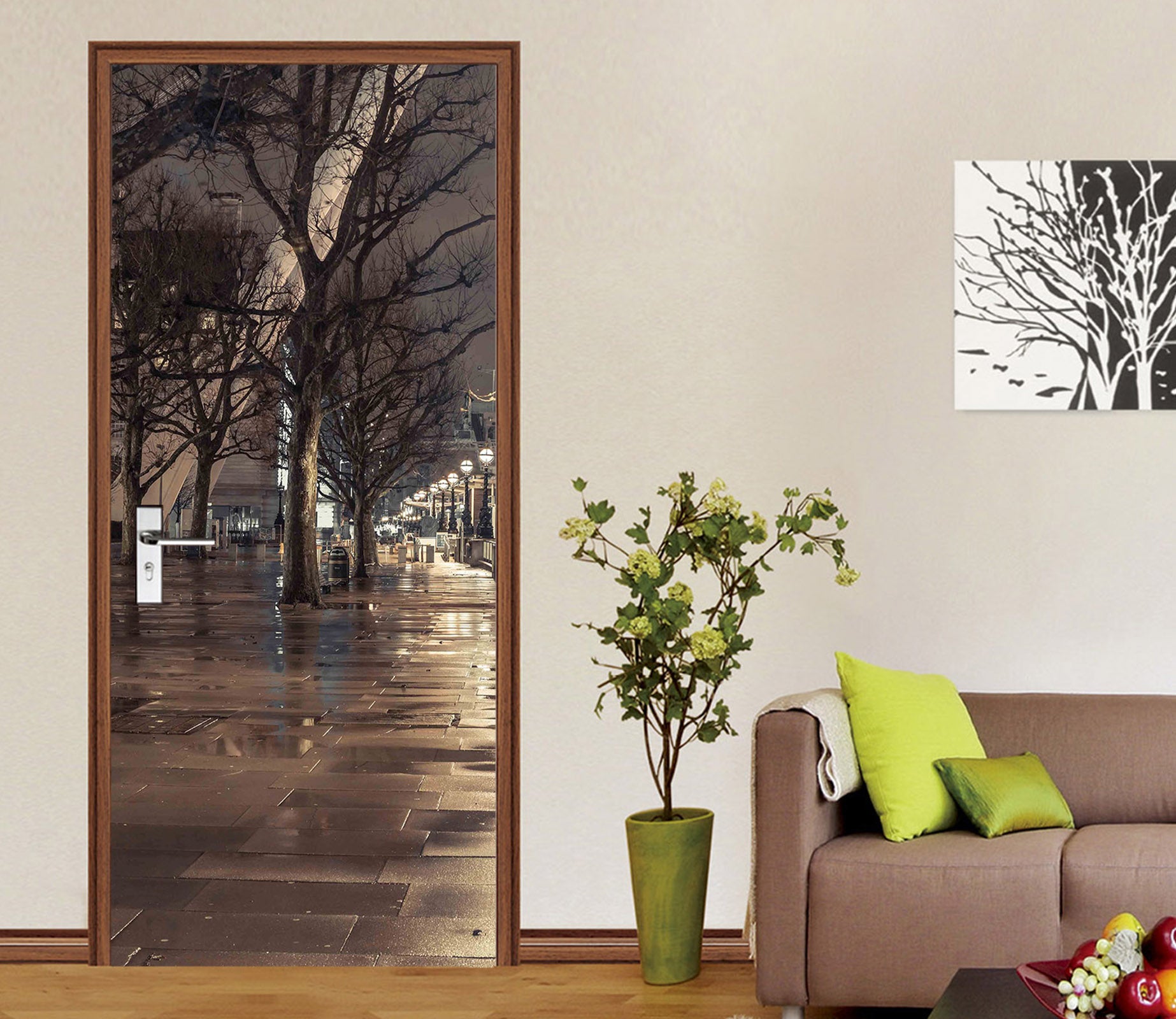 3D Trees Street Night 106141 Assaf Frank Door Mural