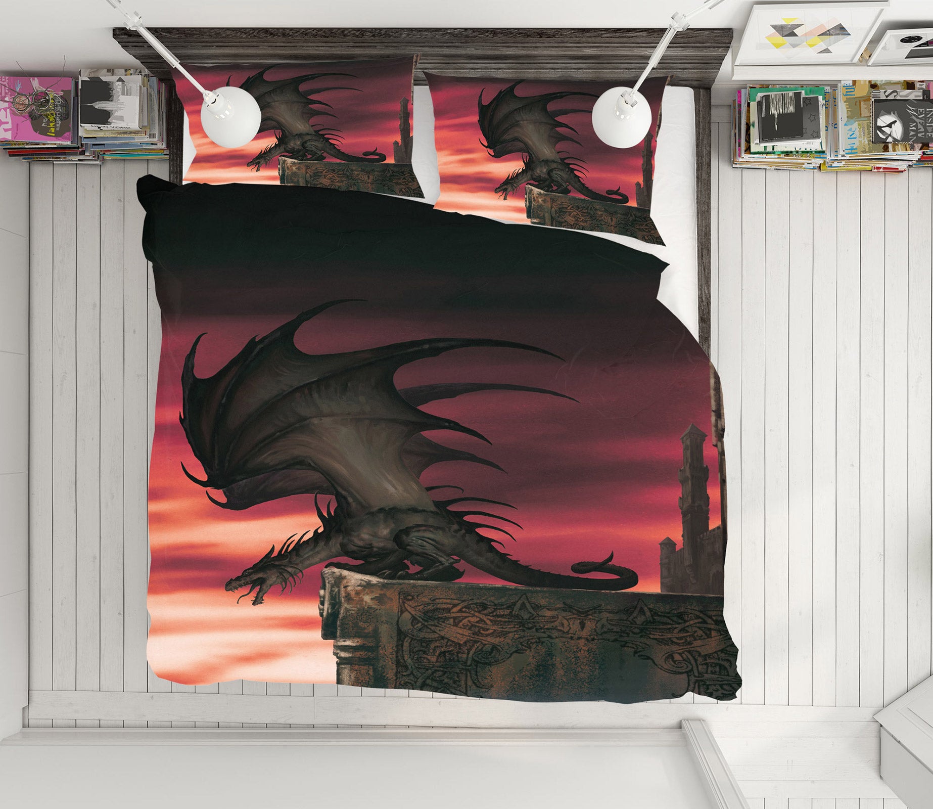 3D Red Sky Dragon 7009 Ciruelo Bedding Bed Pillowcases Quilt