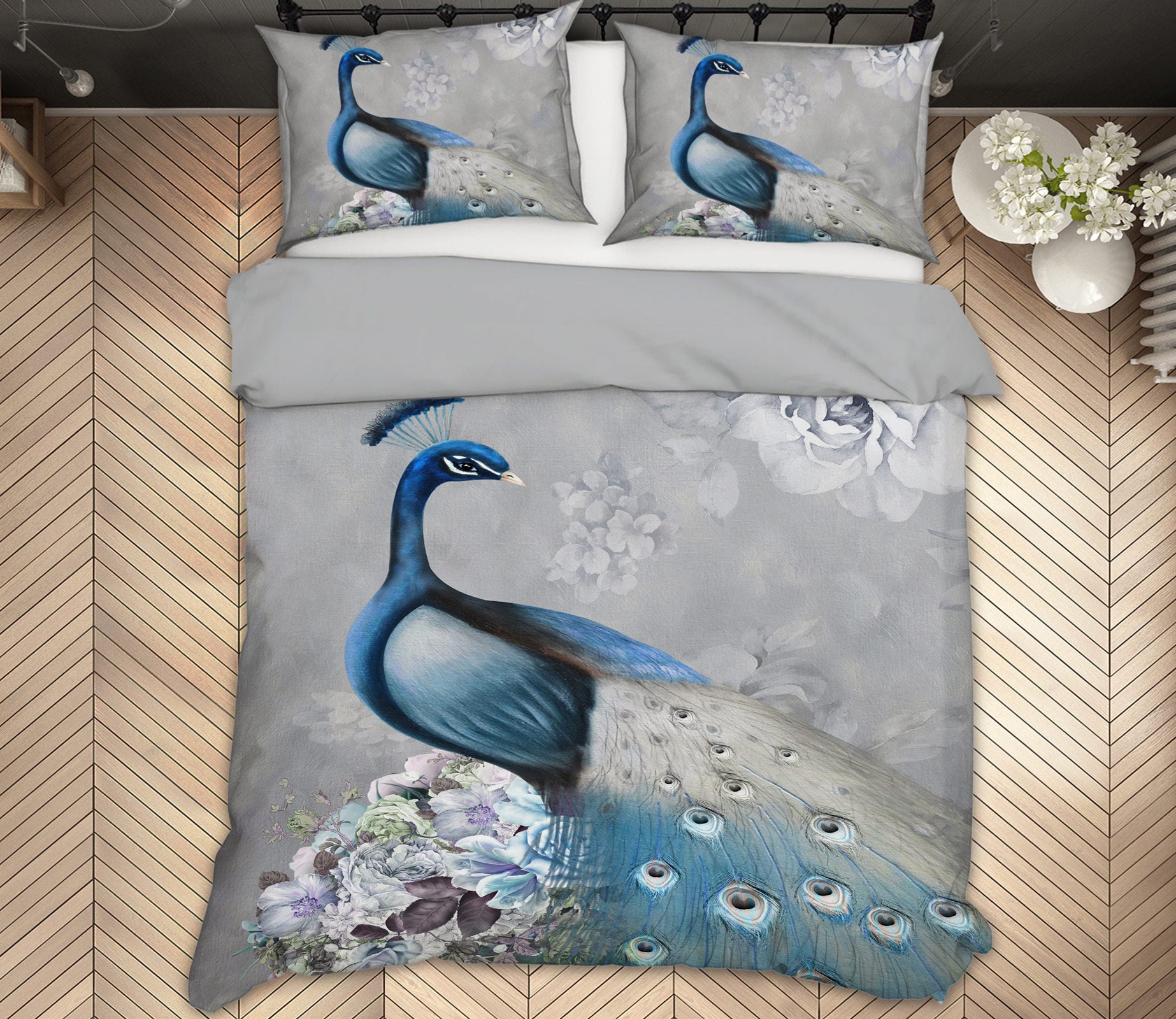 3D Blue Peacock 13055 Bed Pillowcases Quilt
