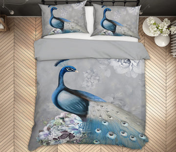 3D Blue Peacock 13055 Bed Pillowcases Quilt