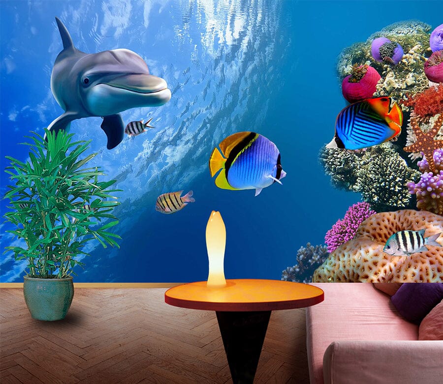 3D Cute Dolphin 1003 Wall Murals Wallpaper AJ Wallpaper 2 
