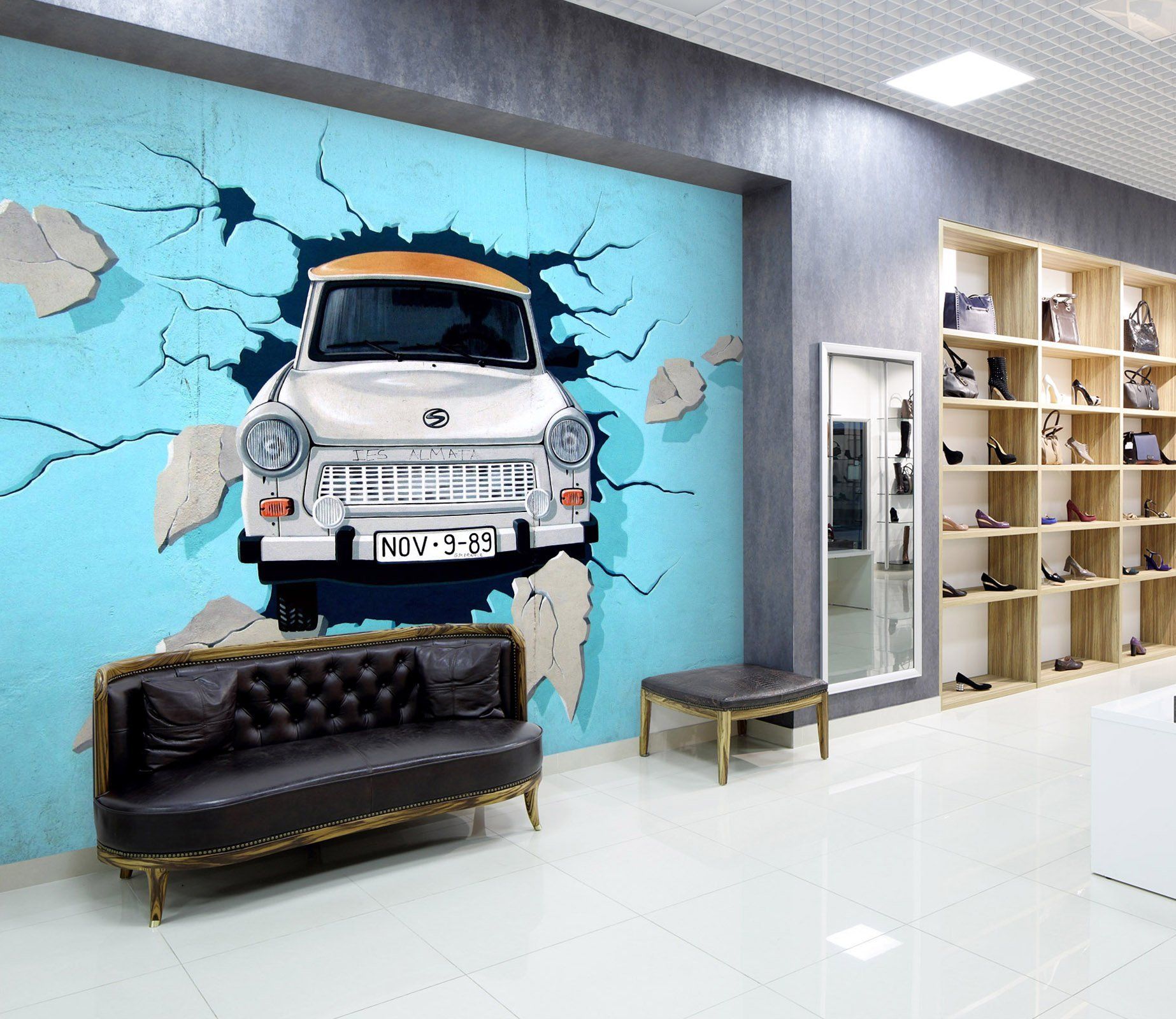 3D car collides into the wall 26 Wall Murals Wallpaper AJ Wallpaper 2 