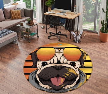 3D Sunglasses Pug Dog 74244 Round Non Slip Rug Mat