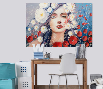 3D Chrysanthemum Woman 1022 Wall Sticker