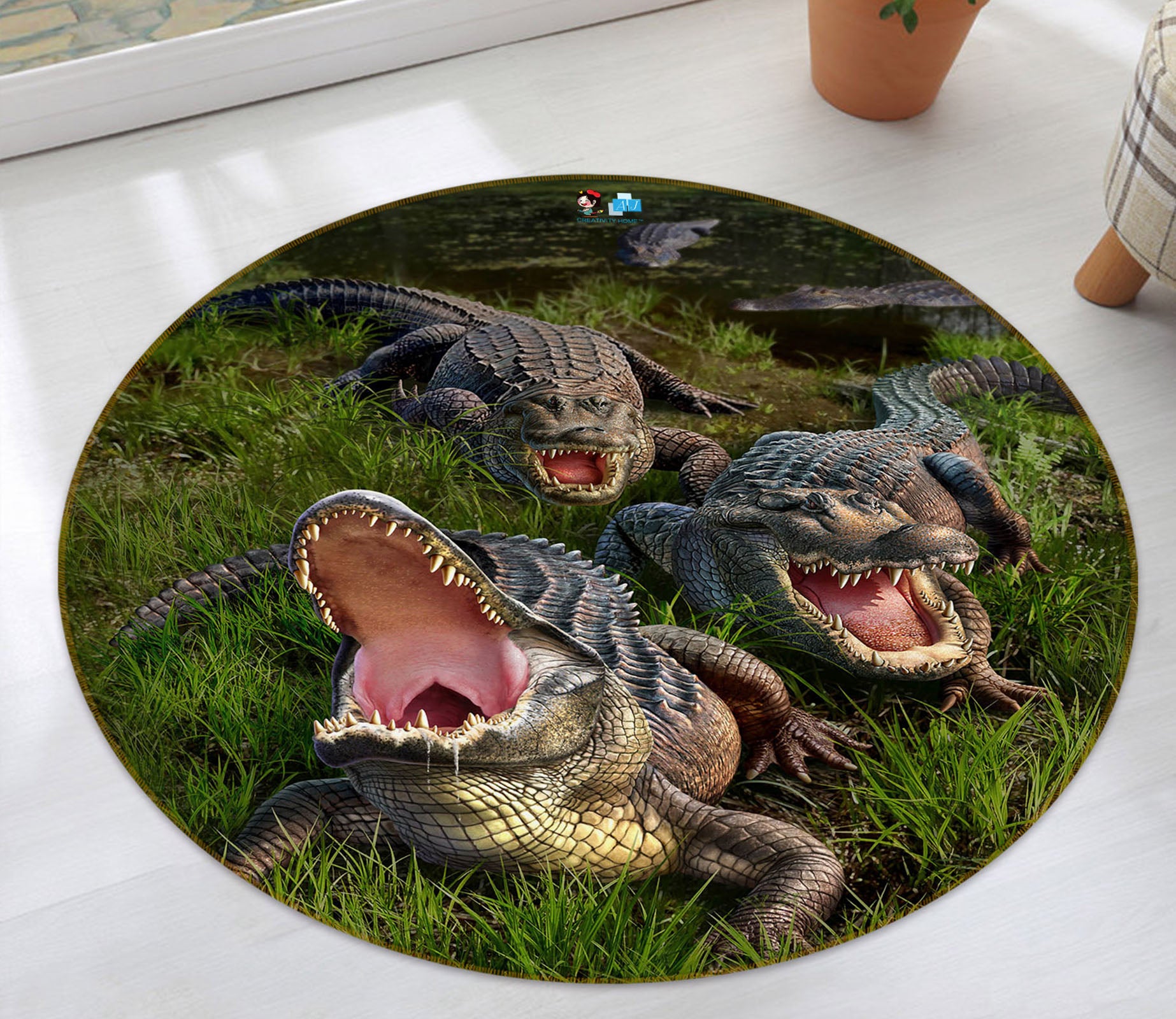 3D Crocodile 83114 Jerry LoFaro Rug Round Non Slip Rug Mat