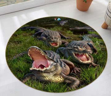 3D Crocodile 83114 Jerry LoFaro Rug Round Non Slip Rug Mat