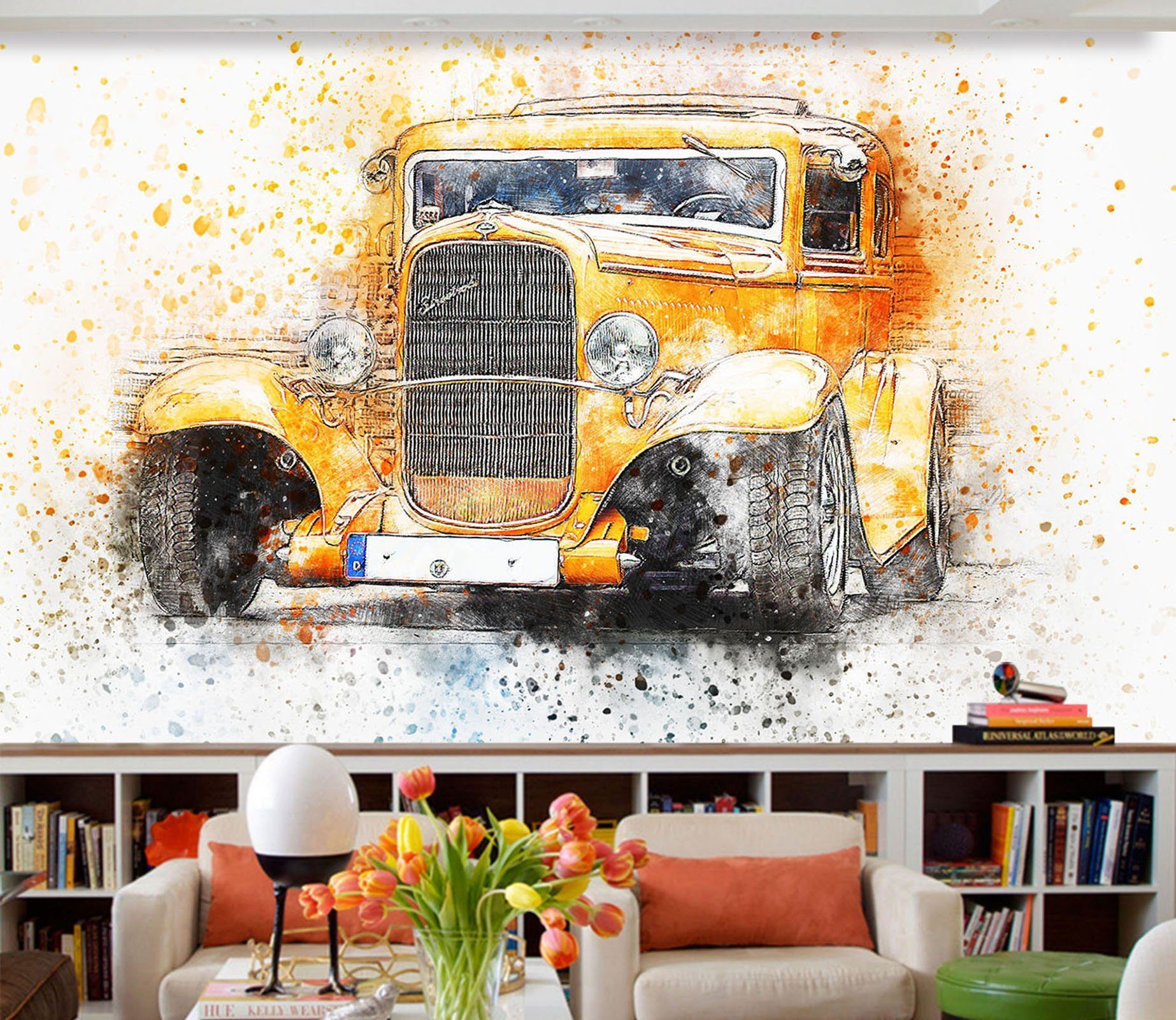 D Yellow Car 952 Vehicle Wall Murals Wallpaper AJ Wallpaper 2 