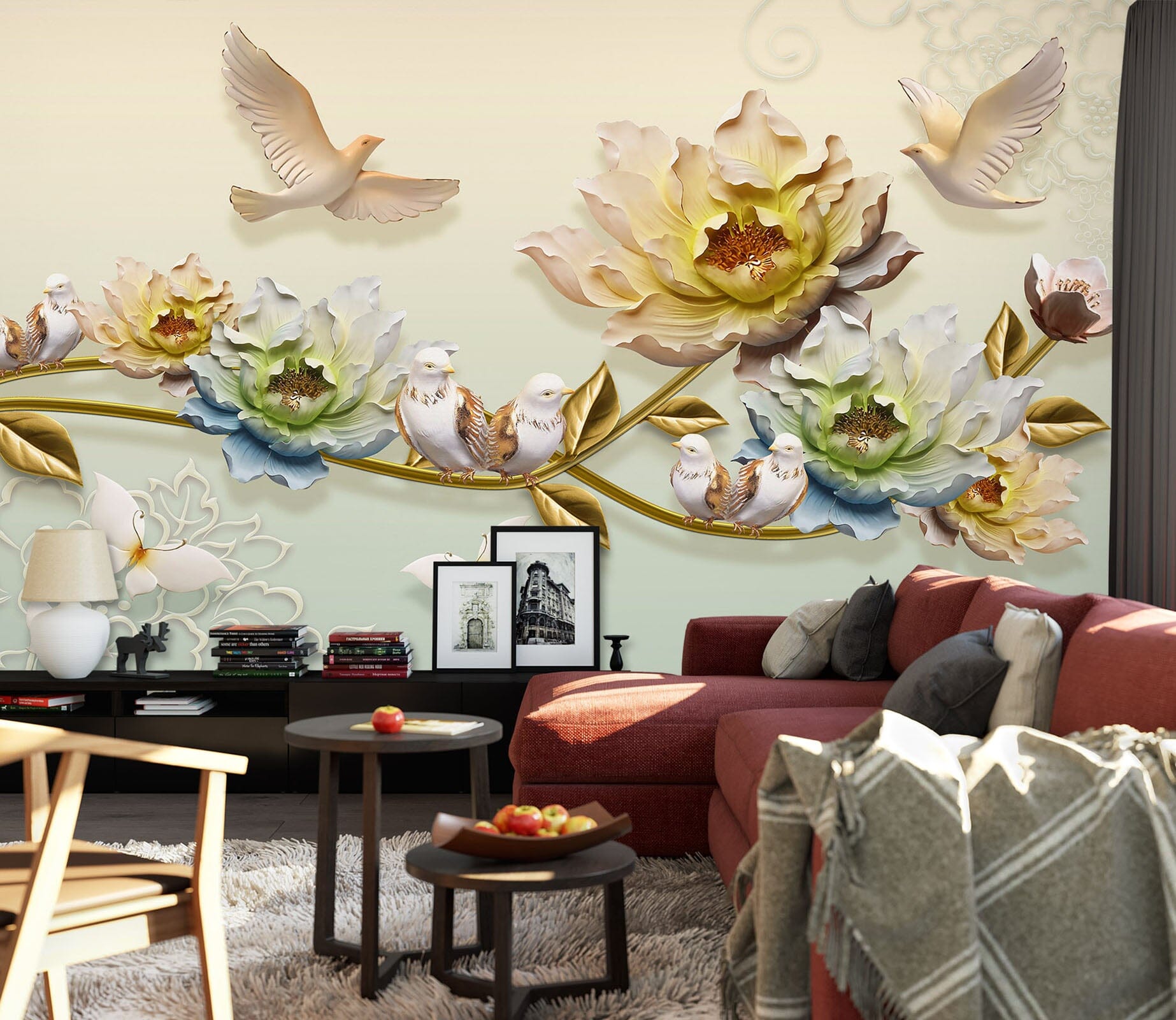 3D Flowers Birds 1610 Wall Murals Wallpaper AJ Wallpaper 2 