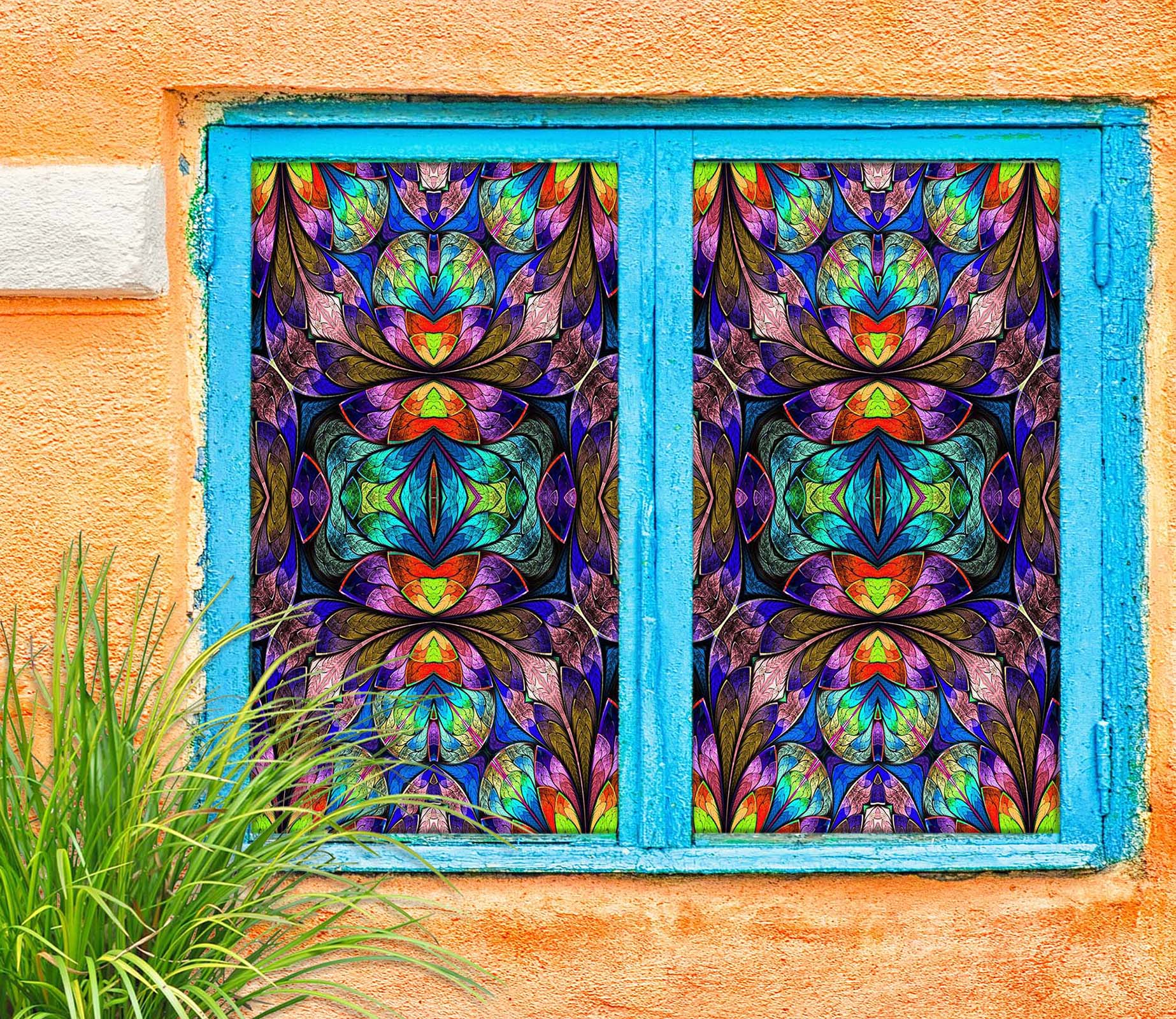 3D Symmetrical Pattern Flowers 033 Window Film Print Sticker Cling Stained Glass UV Block