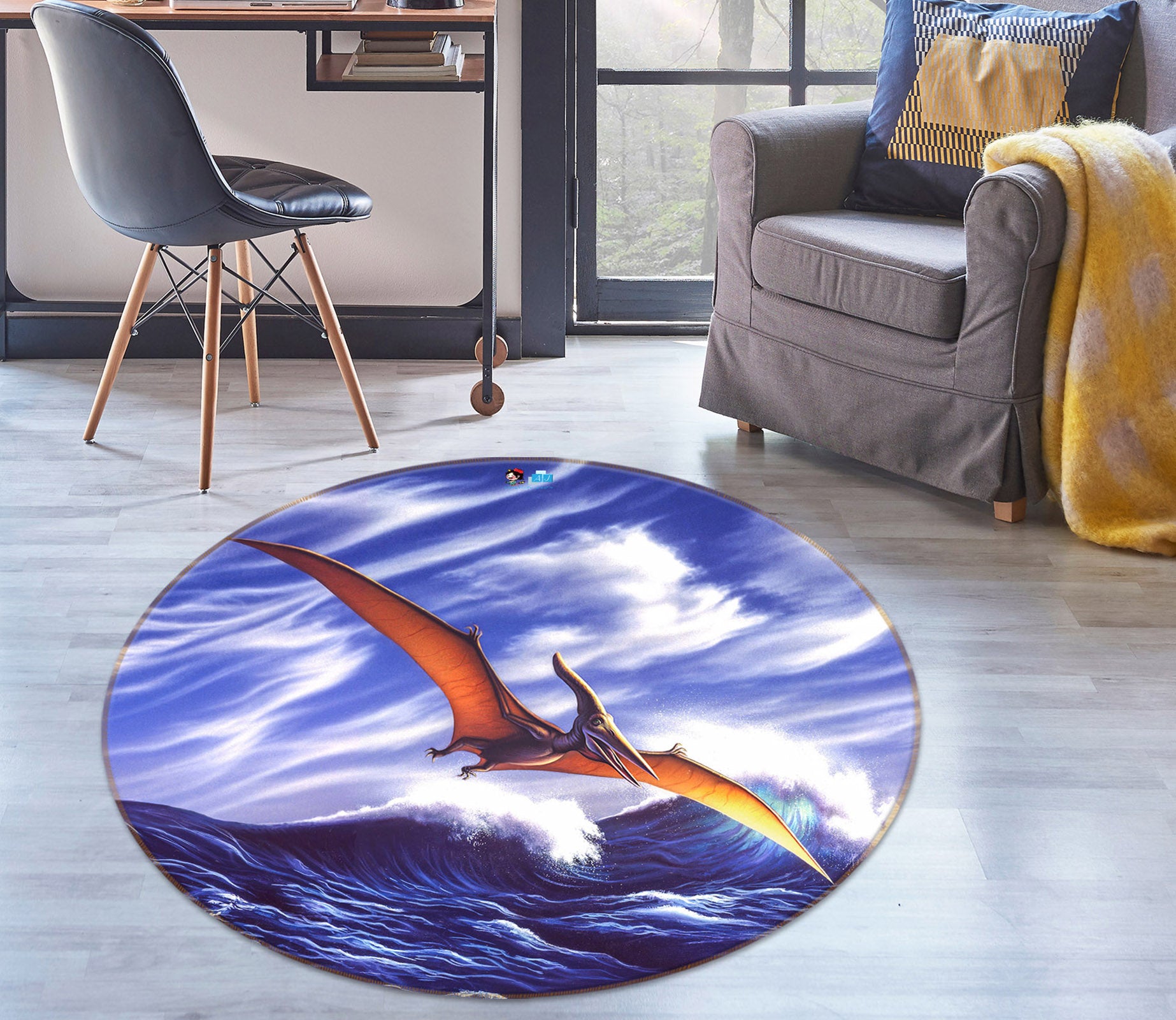3D Pteranadon 85141 Jerry LoFaro Rug Round Non Slip Rug Mat