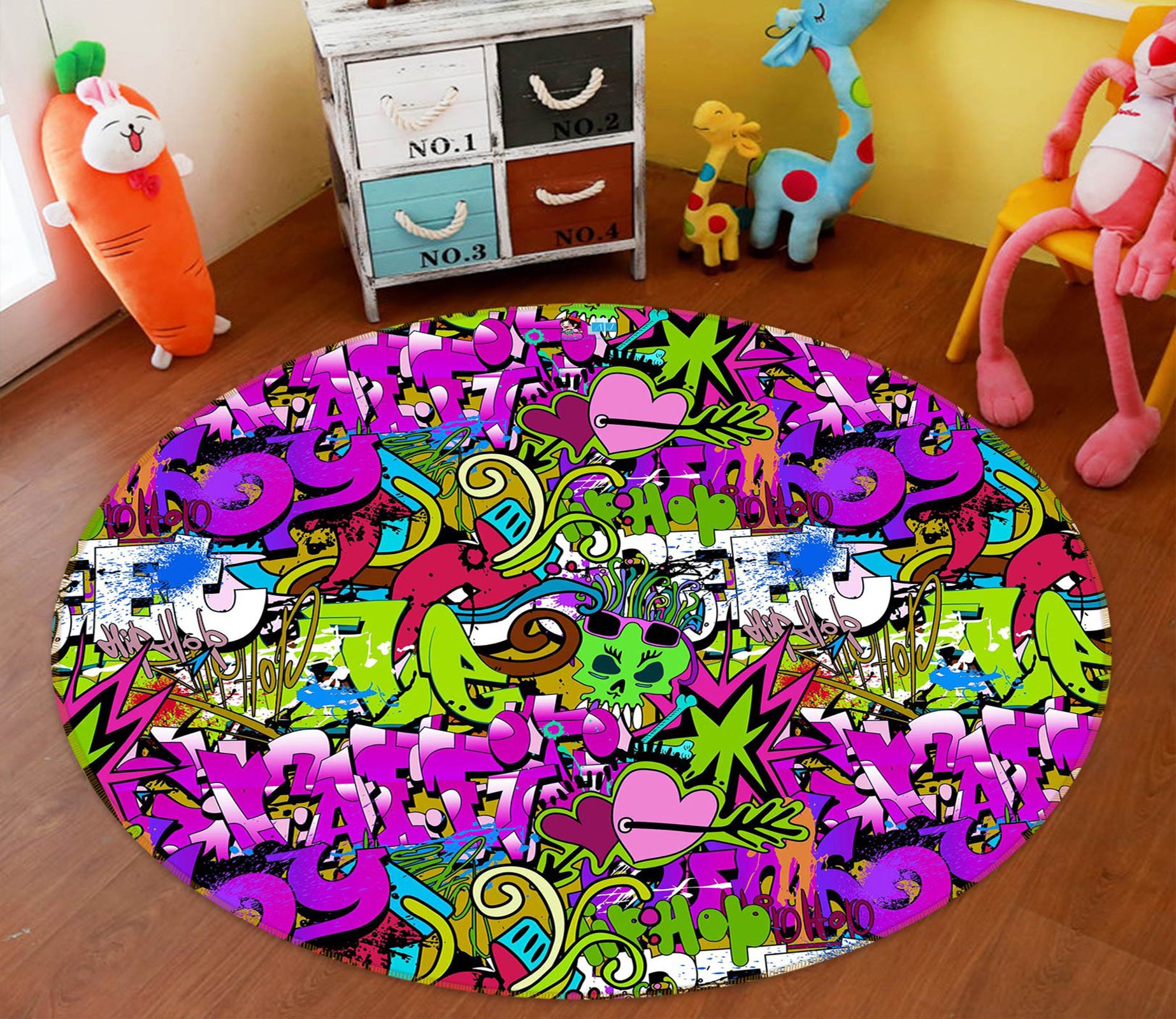 3D Doodle Hand Drawn 80211 Round Non Slip Rug Mat