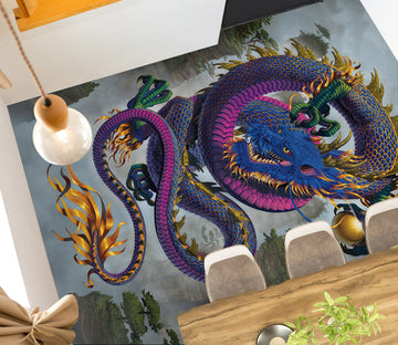3D Purple Blue Dragon 98181 Vincent Floor Mural