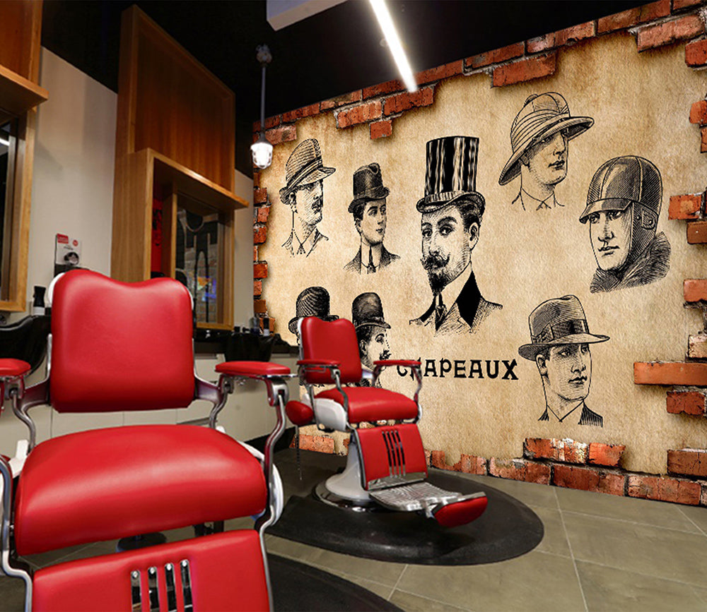 3D Hat Men 1430 Barber Shop Wall Murals