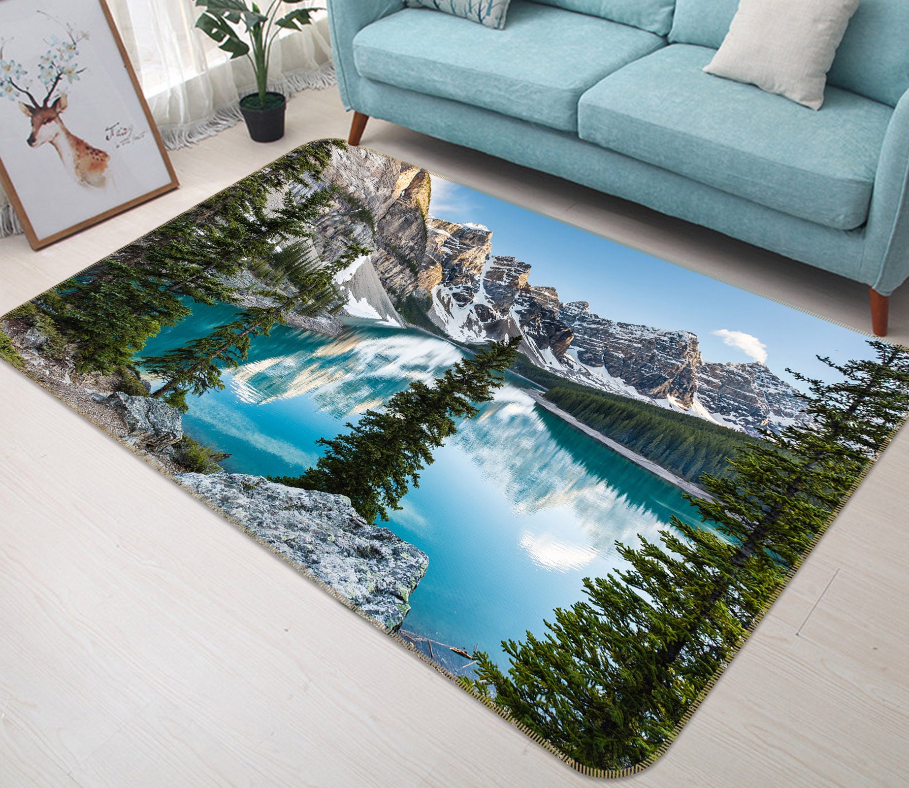 3D Snow Mountain Lake 35033 Non Slip Rug Mat