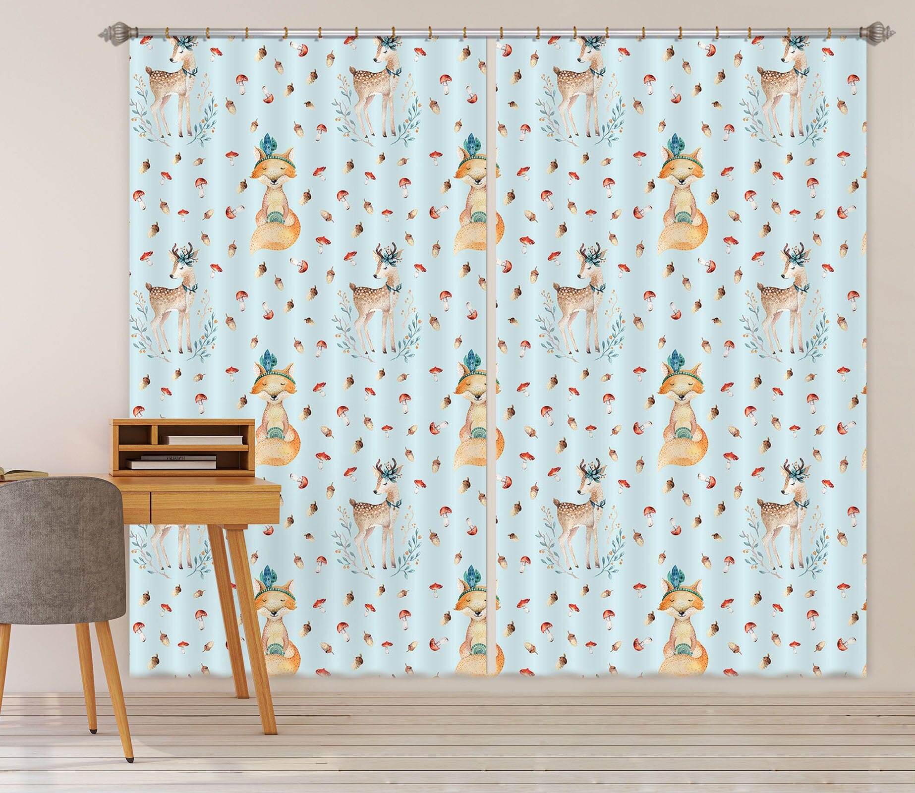 3D Fox Deer Feather 125 Uta Naumann Curtain Curtains Drapes Curtains AJ Creativity Home 