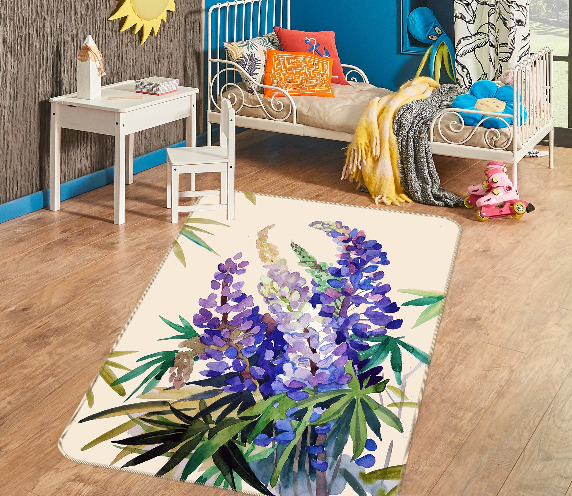 3D Purple Flowers 33075 Non Slip Rug Mat