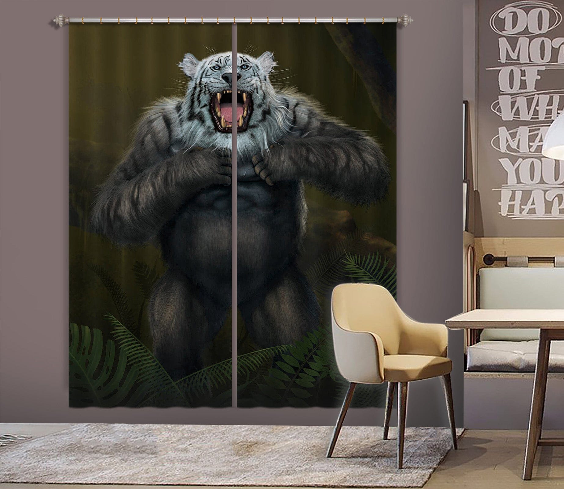 3D Tigerilla White Tiger Version 082 Vincent Hie Curtain Curtains Drapes Curtains AJ Creativity Home 