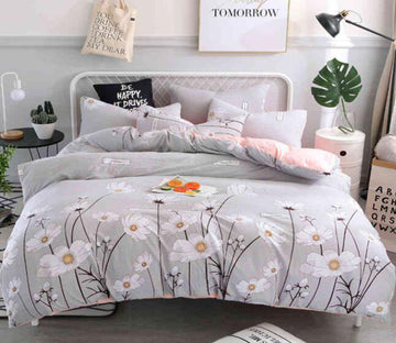 3D Gray White Flower 7012 Bed Pillowcases Quilt