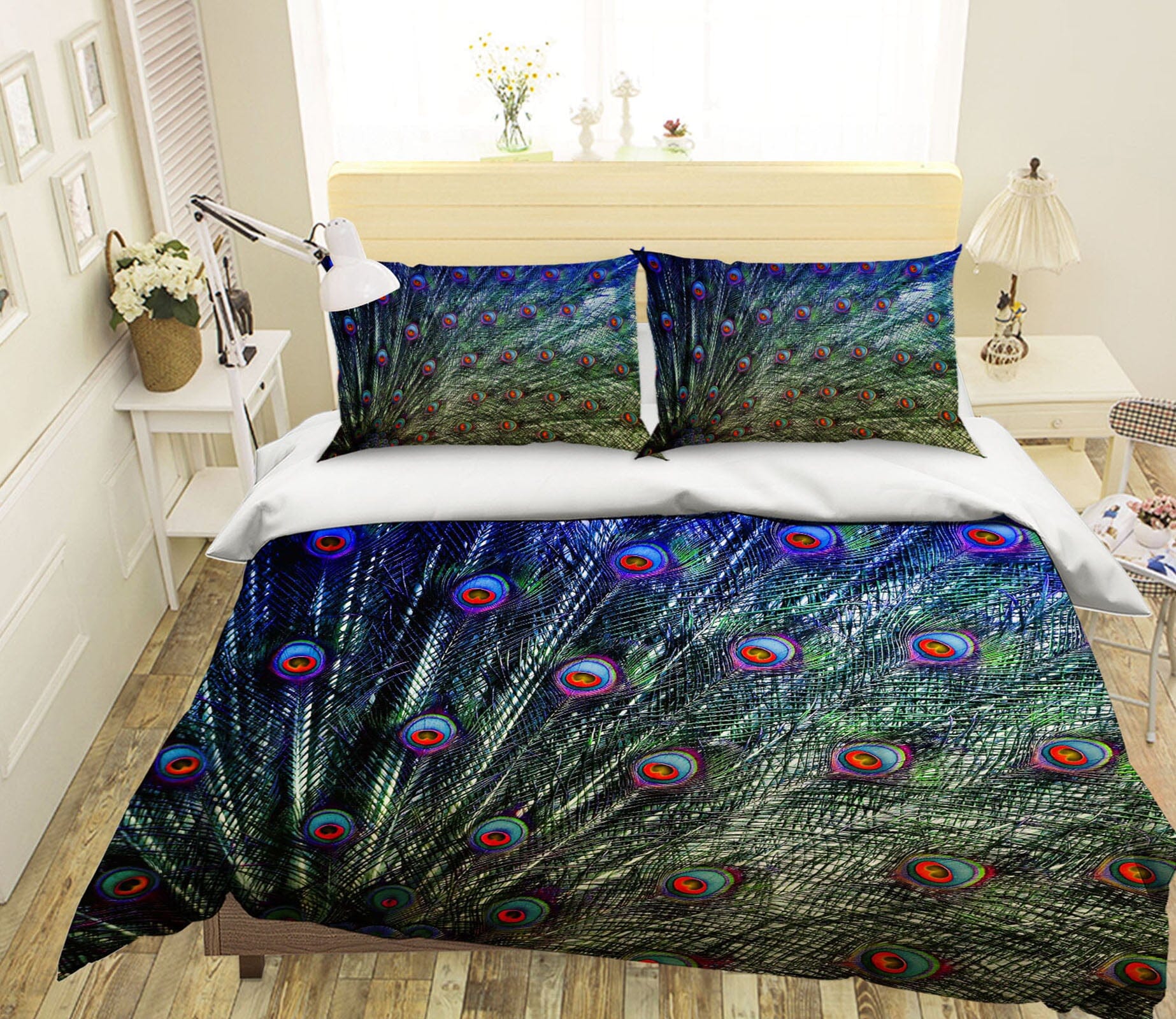 3D Green Feather 1934 Bed Pillowcases Quilt Quiet Covers AJ Creativity Home 