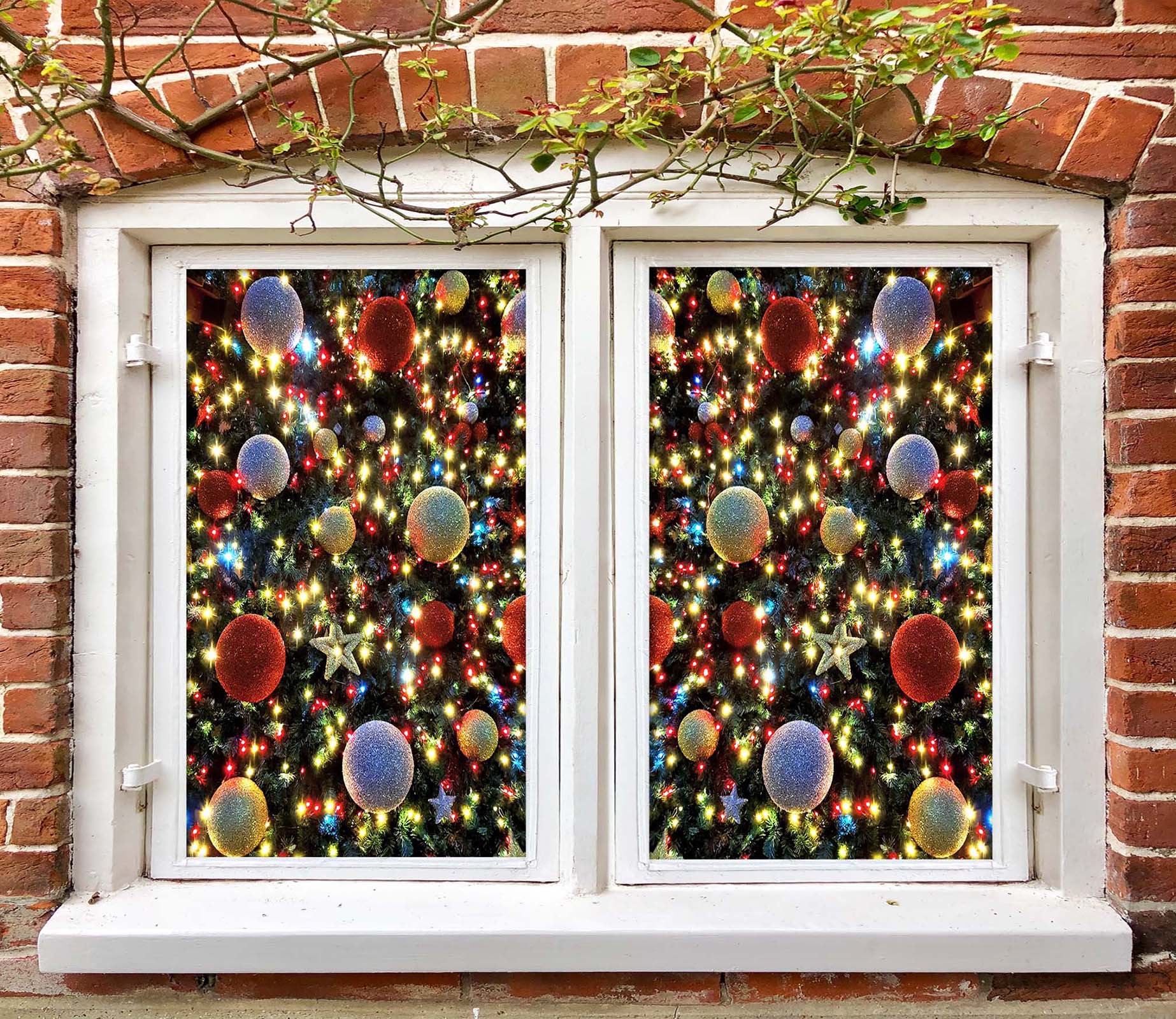 3D Colored Balls Lantern 42157 Christmas Window Film Print Sticker Cling Stained Glass Xmas