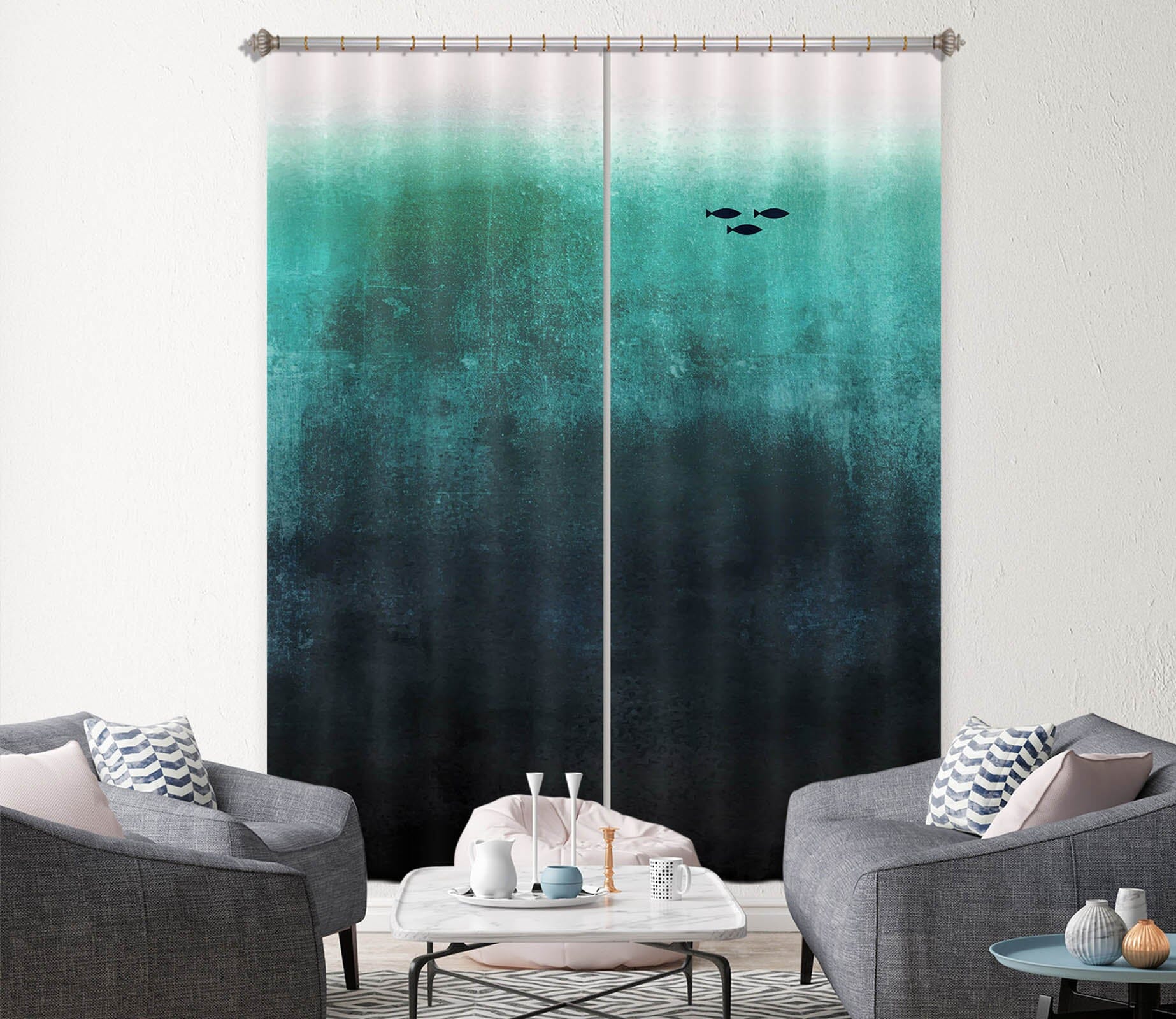 3D Green Gradient Sea 1076 Boris Draschoff Curtain Curtains Drapes Curtains AJ Creativity Home 
