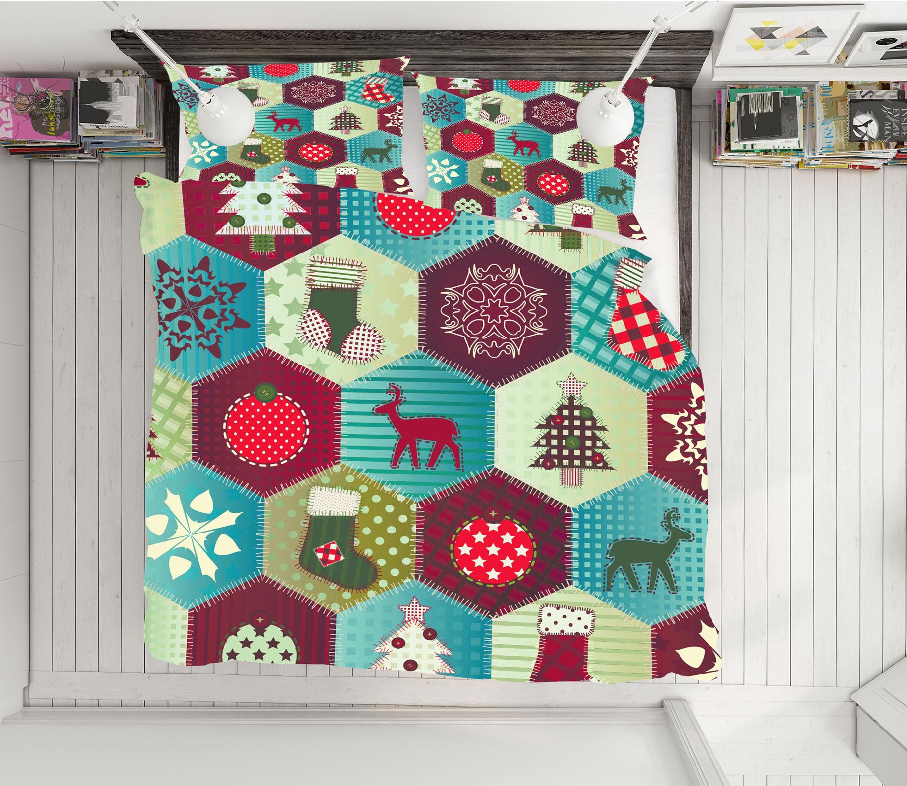 3D Hexagon Snowflake Deer 50037 Christmas Quilt Duvet Cover Xmas Bed Pillowcases