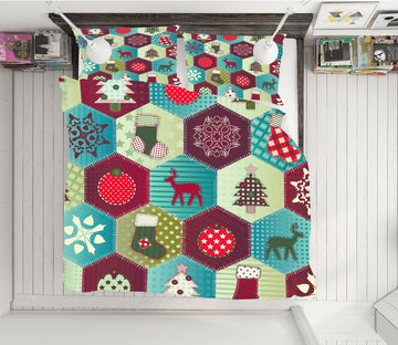 3D Hexagon Snowflake Deer 50037 Christmas Quilt Duvet Cover Xmas Bed Pillowcases