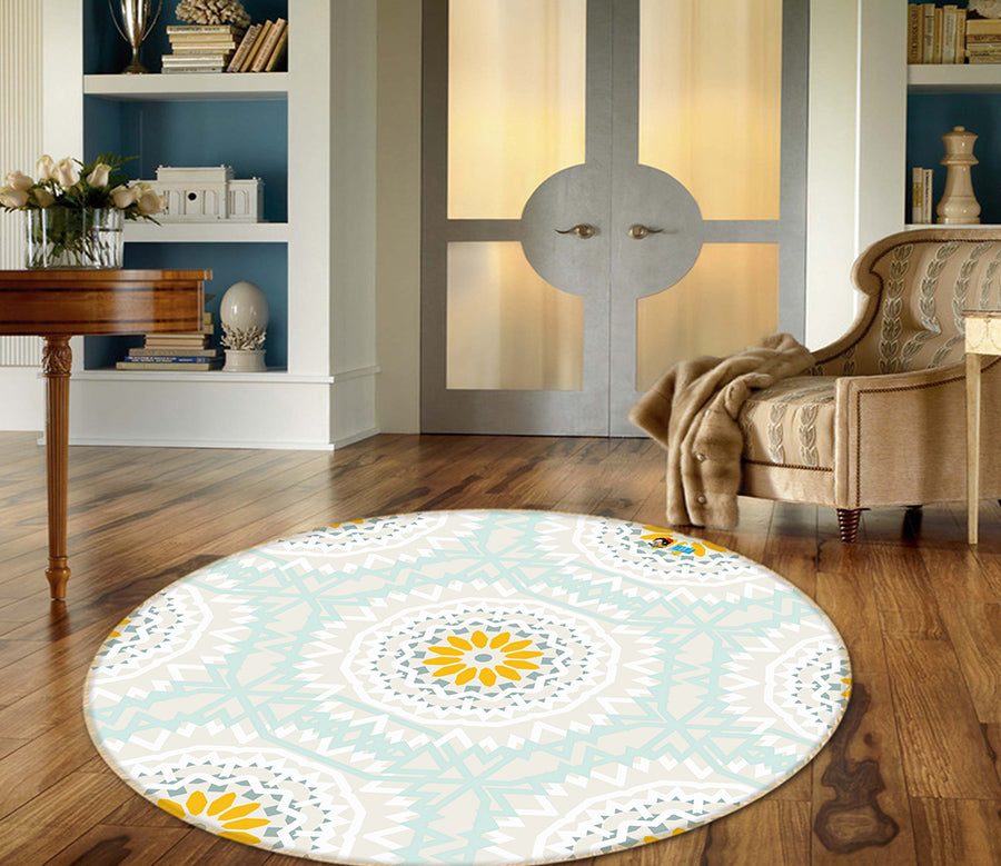 3D Yellow White Pattern 64136 Round Non Slip Rug Mat