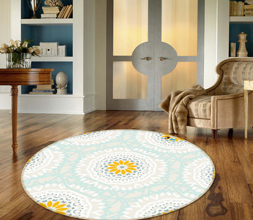 3D Yellow White Pattern 64136 Round Non Slip Rug Mat
