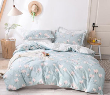3D Light Blue Flowers 30193 Bed Pillowcases Quilt