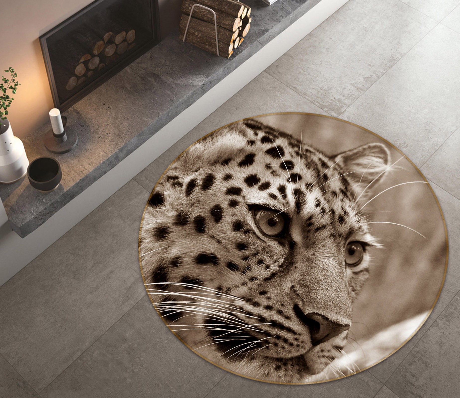 3D Leopard 81265 Animal Round Non Slip Rug Mat